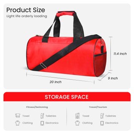 C&F BOGMOST Small Gym Bag 15 inch Mini Duffle Bag for Women & Men,Lightweight Carry On Bag for Travel Sports,Weekender Overnight Bag for Travel Sport, C-Red-Large, 20 INCHES