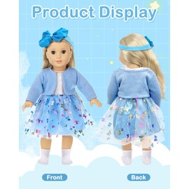 Gemtte Doll Clothes for Baby Dolls, Baby Clothes 36 cm - 43 cm, New Baby Doll Clothes, 4 Pieces with Coat Sock, Bow Gazrock Butterfly Bow Headband, Gifts for Girls, Blue