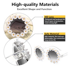 SUCHUANGUANG Daisy Round Sunglasses Party Glasses Women Girls for Sunglasses UV400 Beachwear Edging, As picture shows