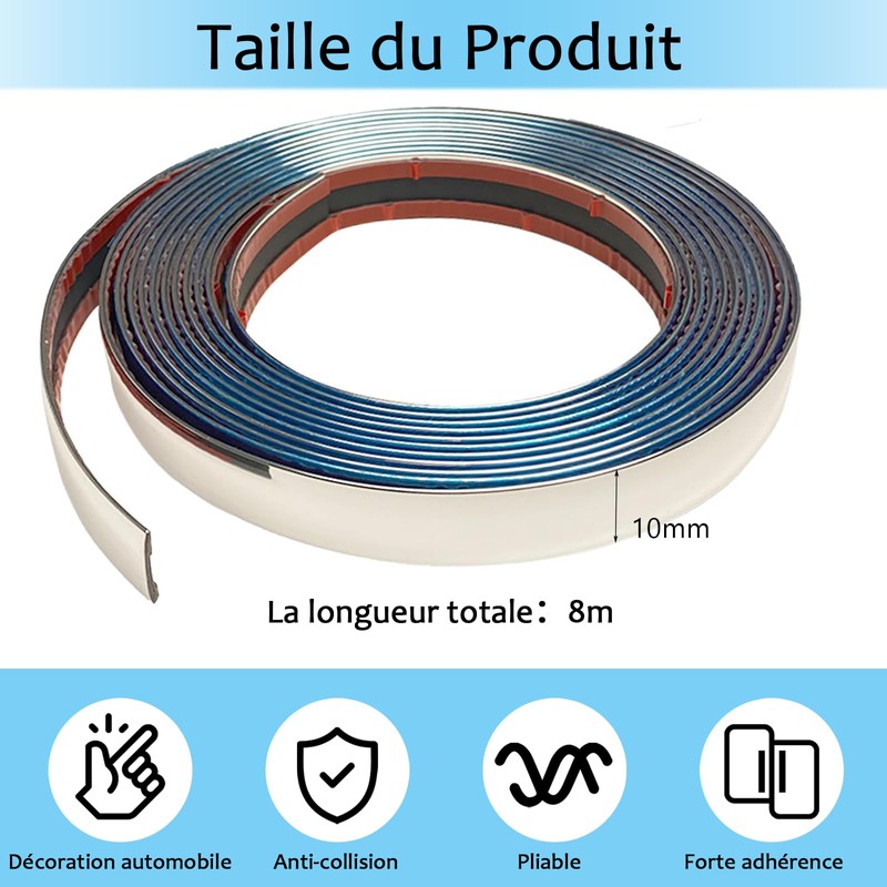 VEGCOO Chrome Car Trim Trim - 10mm x 8m Car