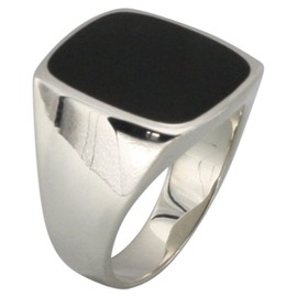 Solid Sterling Silver Signet Ring with Onyx, Silver