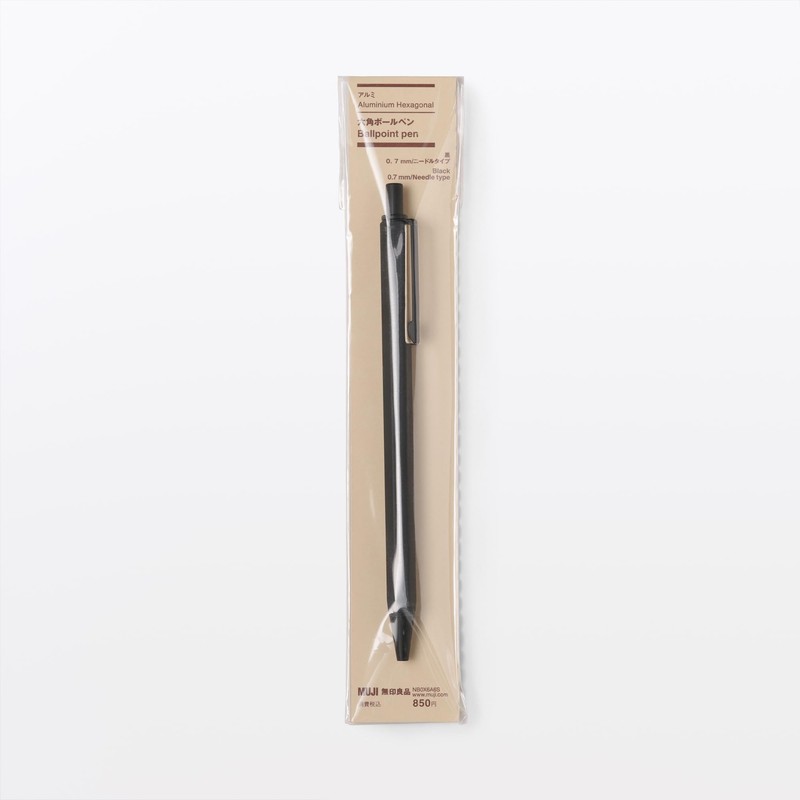 MUJI Aluminum Hex Ballpoint Pen, Black, 0.7mm, Needle Type 23079945