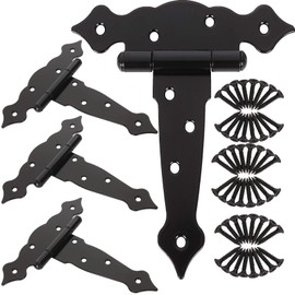 4PCS 7-1/2 Inch Tee Hinges, Heavy Duty Gate Hinges, Black T Strap Hinges for Wooden Barn Doors, T Shape Hinge Classic Shed Door Hinges Hardware for Wood Fence Swing Gate Window, with Screws