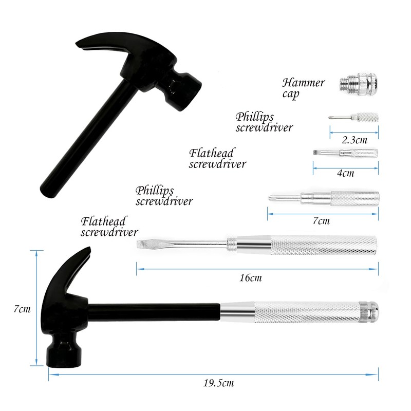 Small Hammer 6 in 1 Metal Hammer & Screwdriver, Multitool