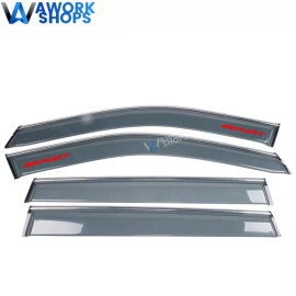 Unbranded Fits 19-24 Toyota RAV4 Polycarbonate Window Visors w/ Red Sport & Chrome Trim