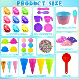 Bbiamsleep Ice Cream Sensory Bin, 61 Pcs Ice Cream Sensory Bin Fillers with Color Sand 11 Mould 9 Tools for Birthday Party
