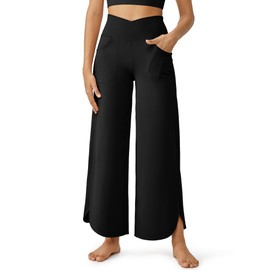 G4Free Yoga Pants Women Wide Leg Lounge Pants with Pockets Loose Comfy Workout Casual Pajama Bottoms(Black,XL,29")