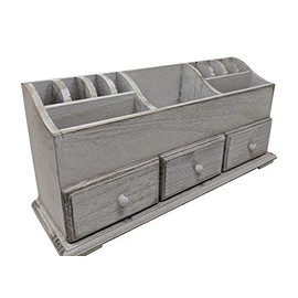 Gianna's Home Rustic Farmhouse Desk 3 Drawer Wooden Vanity Makeup Beauty Jewelry Storage Organizer (Rustic White)