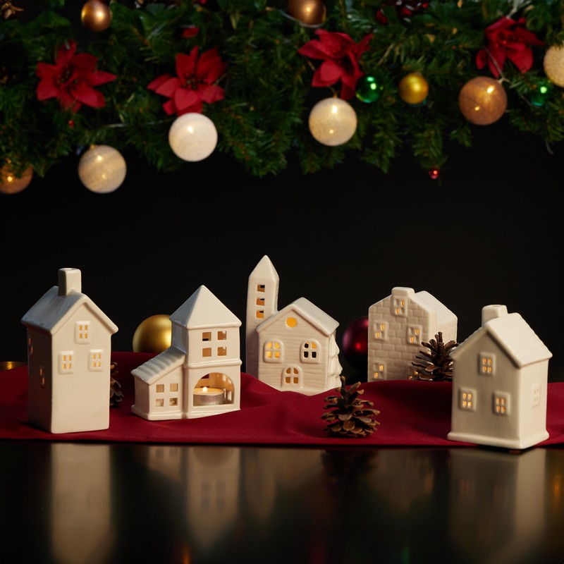 Relaxdays Ceramic Tea Light House, Light House for 1 Tea