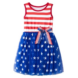 Niyage Little Girls Sleeveless Star Stripes Princess Dress Tulle Tutu Sundress Toddler 4th of July Independence Day American Flag Patriotic Outfits 140