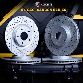 R1 Concepts Front and Rear Brake Rotors For 1990-2001 Acura Integra, 1992-1995 Honda Civic, 1999-2000 Honda Civic| Drilled Slotted Disc Brake Rotors| Brakes and Rotors Brakes and Rotors