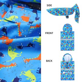 NACOCO Large Dog Raincoat Adjustable - Pet Dinosaurs Water Proof Clothes Lightweight Rain Jacket Poncho Hoodies with Strip Reflective Blue (M, Blue Dinosaur)