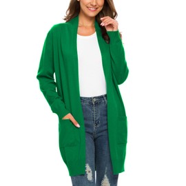 PCEAIIH Women's Long Sleeve Open Front Knit Cardigan Sweaters with Pockets (L, Green)