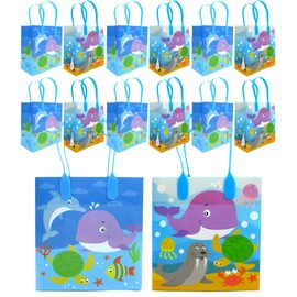 TINYMILLS Sealife Animals Party Favor Treat Bags-Sealife Goody Bags with Handles for Birthday Party Pack of 12