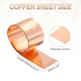 PATIKIL 0.3mm x 50mm x 2000mm Copper Sheet Roll, 99.9% Pure Copper Strip Flashing Metal Foil Plate for DIY Project Jewelry Craft Electrical Repair