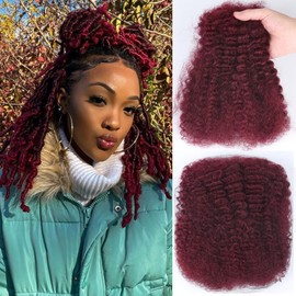 Afro Kinkys Bulk Human Hair for Braiding 14 Inch 50g Afro Kinky-Curly Human Hair Bulk for Twist 4C Curly Dreadlock Extensions for Permanent Sister Locs/Mini Twists/Braids/Repair Burgundy 99J