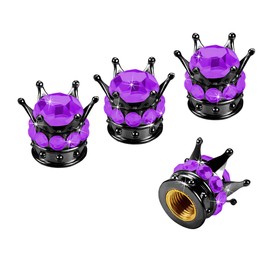 Crown Tire Valve Stem Caps, 4Pcs Handmade Bling Rhinestone Car Stem Air Caps Cover, Dustproof Tire Valve Caps for Bike Motorcycle Wheels, Auto Exterior Accessories for Girl Women (Black/Purple)
