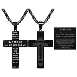 Flonge Men's Football Cross Necklace: Bible Verse Pendant Adjustable Necklaces Religious Sports Jewelry for First Communion, Baptism, and Football with Card