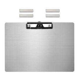 Banjiang Stainless Steel Magnetic Clipboards,Metal Clipboard with 304 Low Profile Clip,Black Board for Fridge,Cooking Recipe Splints,Message Board (9.2"x12.5" Landscape)