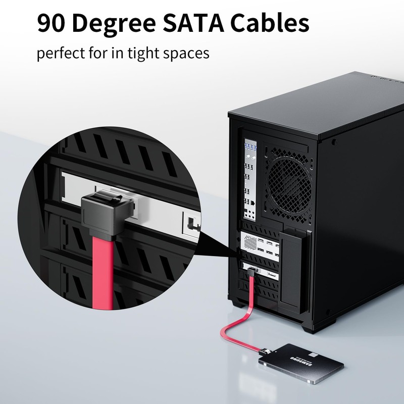 BolAAzuL SATA Cable III Right Angle to Straight 2-Pack, Short