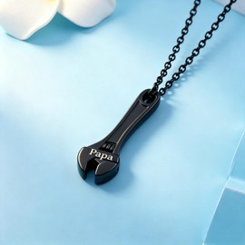 Loybora Mechanic Wrench Cremation Jewelry for Ashes Stainless Steel Tool Urn Pendant Locket Keepsake Memorial Urn Necklace for Men Women Holder Ashes for Pet Human (Black-Papa)