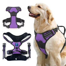 TiMT No-Pull Dog Harness, Adjustable Padded Vest, Soft, Comfy & Breathable for Easy Walking and Control, 2 Front & Back Leash Clips Reflective No Choke pet Harness Large & XL Dogs - Purple, XL
