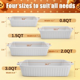 Casserole Dishes for Oven, Ceramic Baking Dish, Ceramic Casserole Dish Set of 4, Rectangular Lasagna Pans with Handles for Baking, Kitchen, White (9.5"/11.2"/12.2"/14.5")