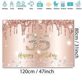 35th Birthday Decoration Women, 35th Birthday Decoration Rose Gold Glitter Spots Fabric Sign Poster, 35th Birthday Background Banner Woman 35th Birthday Party Decoration