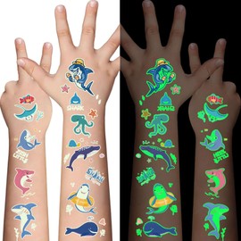Pack of 120 shark glowing temporary tattoos for children, glow in the dark tattoo stickers for party gifts for children, birthday and Christmas gifts for children