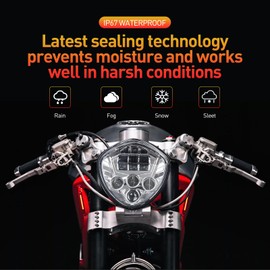 AVOUZ 7inch LED Motorcycle Headlight Hi Lo Beam White&Red DRL with Universal Motorcycle Mounts Bracket Compatible with Harley Davidson Kawasaki Suzuki Yamaha Ducati Victory Honda