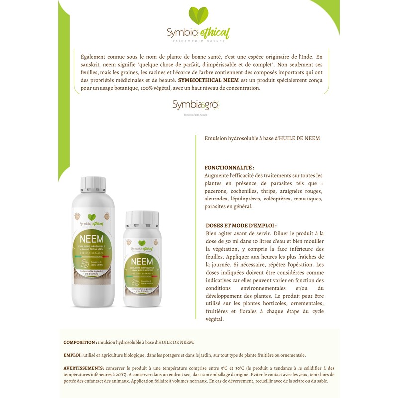 SYMBIOETHICAL NEEM - Water Soluble Emulsion Based on Concentrated NEEM