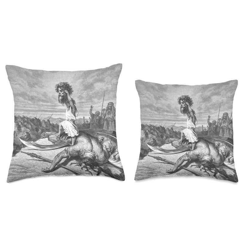 David And Goliath Dore Throw Pillow, 16x16, Multicolor