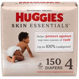 Huggies Size 4 Diapers, Skin Essentials Baby Diapers, Size 4 (22-37 lbs), 150 Count (6 Packs of 25), Packaging May Vary