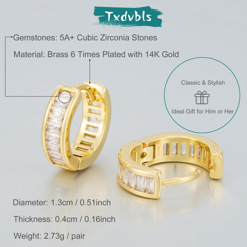 Txdvbls Gold Hoop Earrings Cartilage Mens Huggie Earrings Baguette Cubic