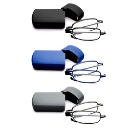 GOOSEN 3-Pack Reading Glasses Men Women, Pocket Wallet Purse Compact Hard Cases Folding Readers, Blue light Glasses Spring Hinge 1.25 x