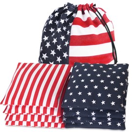 Nattork Cornhole Bags Set of 8 - Premium Corn Hole Bean Bags for Tossing - All Weather Resistant 8 Duck Cloth Double Stiched Corn Hole Bags and Tote Bags - Regulation Size (Star & Stripes)