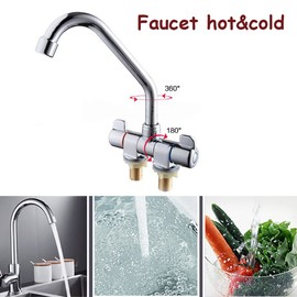 Camper Faucet Folding Faucet RV Water Tap Cold and Hot Water 360 Degree High-end Kitchen Sink Faucet Gooseneck Spout Dual Knob Handles Brass Constructed & Chrome Polished G1/2