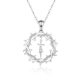 Salloog Silver Faith Necklace for Women - Faith Jesus Crown of Thorns Pendant Necklaces Chain Jewelry Gifts for Christmas Easter Thanksgiving Day