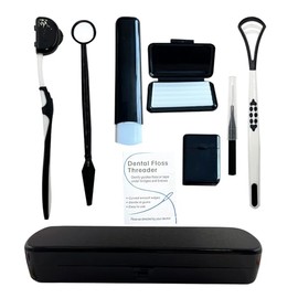 Kit de cuidado dental portátil de ortodoncia para aparatos dentales, cepillo interdental, cera dental, hilo dental, juego de limpieza, color negro
