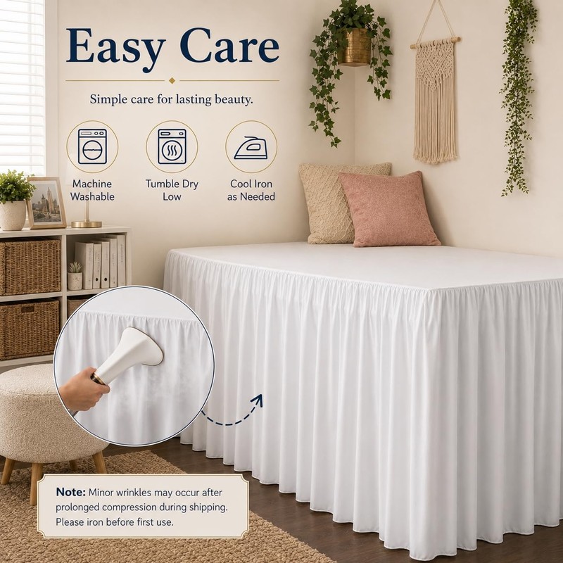 White Platform Dorm Bed Skirt Twin XL 42 Inch Drop,Extra