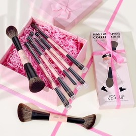 Jessup Brochas de Maquillaje Doble Punta,7pcs Pinceles Maquillaje de Doble Cara para Base,Difuminado,Rubor,Sombra de ojos,Contorno y Polvos Faciales  