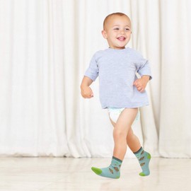 SkiBeaut Toddler Socks 12 Pairs Non Slip Kids Socks with Grips Little Boy Gils Crew Gripper Socks for 5-7 Years Old Child House Socks