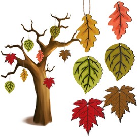 24 Pieces Fall Tree Ornaments Thanksgiving Wooden Maple Leaves Ornaments Fall Maple Leaves Wood Crafts Autumn Wooden Maple Leaf Hanging Decorations for Thanksgiving Autumn Fall Harvest Decorations