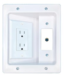 RiteAV RCA-Blue Recessed Wall Plate Cable Concealer Management Kit with Power Outlet Hides Cords and Cables