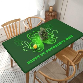 Fiokroo Happy St Patricks Day Tablecloth with Elastic Edge for 5ft Rectangle Table, Table Cloth Washable Table Cover for Kitchen Dining Party Outdoor Picnic Decoration, 60" L X 30" W