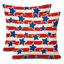 aportt 4th of July Patriotic Pillow Covers 18X18 Inch Set of 2 Red Stripes American Blue Stars Decorative Pillow Cases Memorial Independence Day Cushion Case Vintage Home Decor for Sofa Couch Outdoor