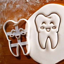 BAKERLOGY Happy Tooth Cookie Cutter - Detailed Cookie Cutter Design for Baking and Crafting, Ideal for Fondant, Dough, Clay