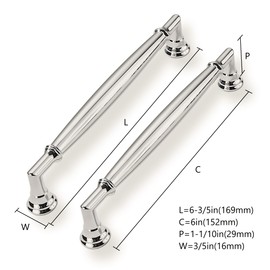 CABDM 2 Pack 6 Inch(152mm) Vibrant Polished Nickel Cabinet Pulls Solid Heavy Duty Round Cabinet Pulls Kitchen Cabinet Hardware for Cupboard Drawer Handles Dresser Pulls