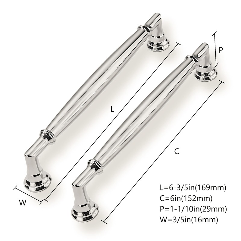 CABDM 2 Pack 6 Inch(152mm) Vibrant Polished Nickel Cabinet Pulls