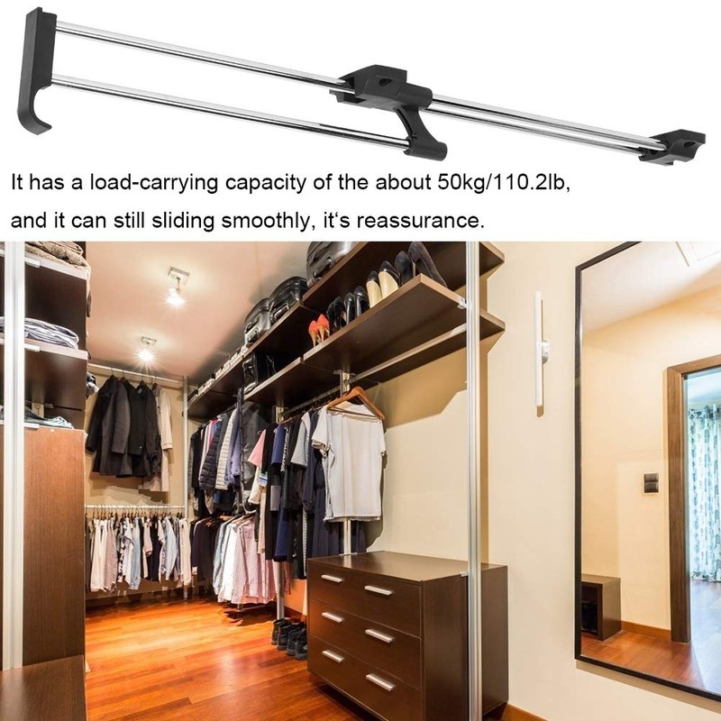 TOPINCN Adjustable Hanging Clothes Rail, Extendable Closet Rail for Wardrobe,
